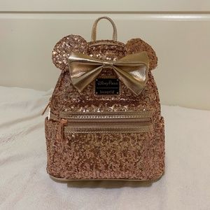 DISNEY PARKS ROSE GOLD MINNIE LOUNGEFLY